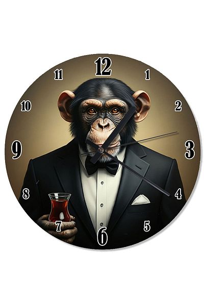 karizmart Tuxedo Chimpanzee and Tea Design Wall Clock