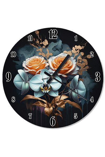 karizmart Blue and Orange Roses Special Design Wall Clock