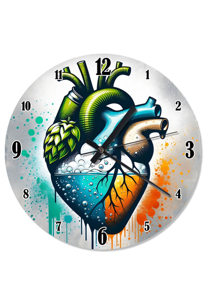 karizmart ساعة حائط مزخرفة برسومات ملونة للبيرة والقلب، تصميم أنيق ومرح