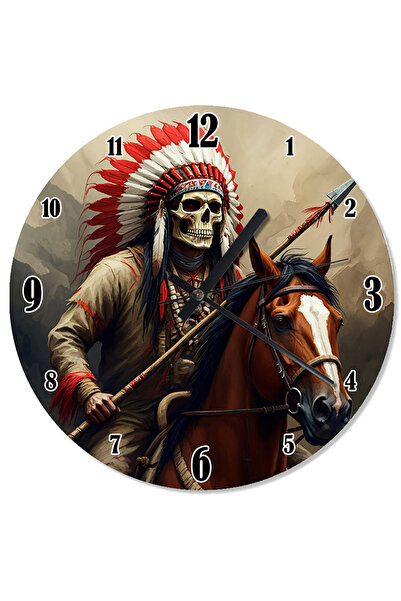karizmart ساعة حائط تناظرية للمحارب الأمريكي الأصلي على الحصان