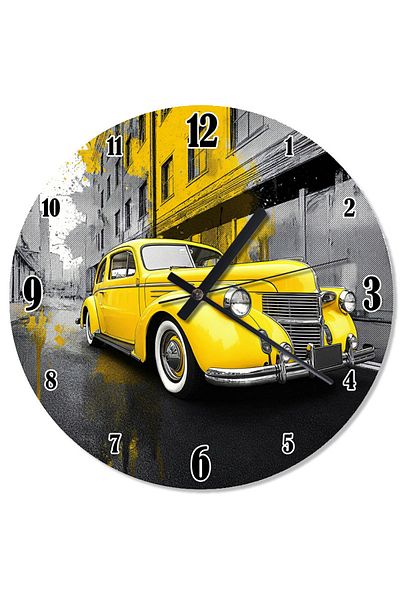 ekart Yellow Retro Car Printed Wall Clock