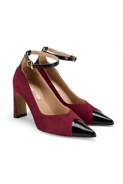 Desa Pantofi de seara de dama din piele intoarsa burgundy cu toc