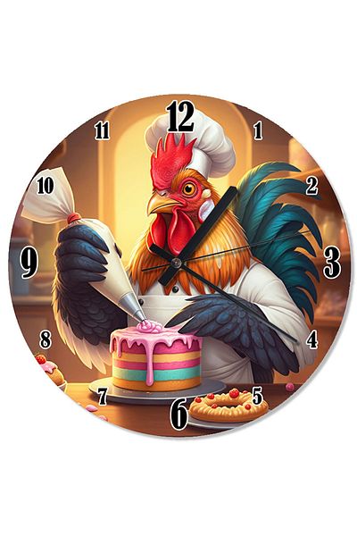 karizmart Colorful Rooster with Cake Special Design Wall Clock