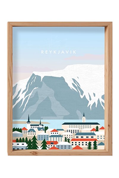 Reykjavik Seyahat Sanat Ahşap Tablo Çerçeveli Tatil Gezi Hediyelik Ev Ofis Dekorasyon Duvar Poster