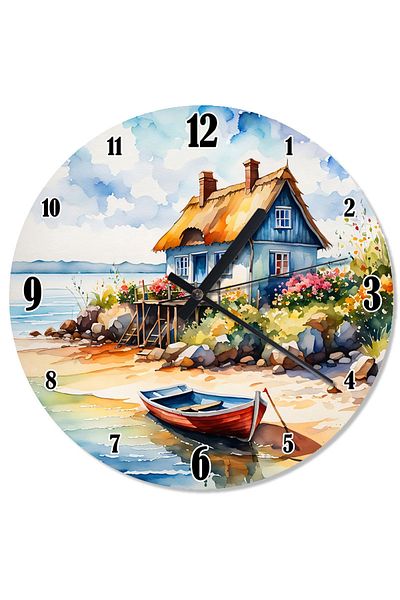 ekart Beach and Fishing Boat Printed Wall Clock