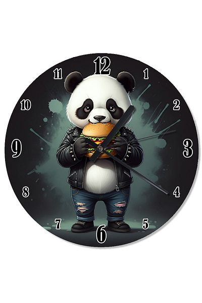 ekart Burger Loving Panda Shaped Wall Clock