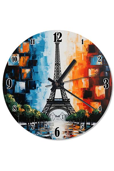 karizmart Eiffel Tower and Colorful City Design Wall Clock