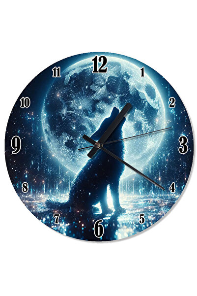ekart ساعة حائط بنمط الذئب تحت اكتمال القمر