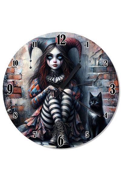 karizmart Clown Girl and Black Cat Special Design Wall Clock