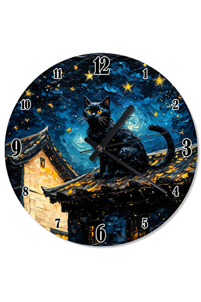 karizmart ساعة حائط مطبوعة على شكل قطة في الليل على السقف
