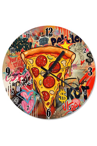 karizmart Colorful Pizza Graffiti Design Wall Clock