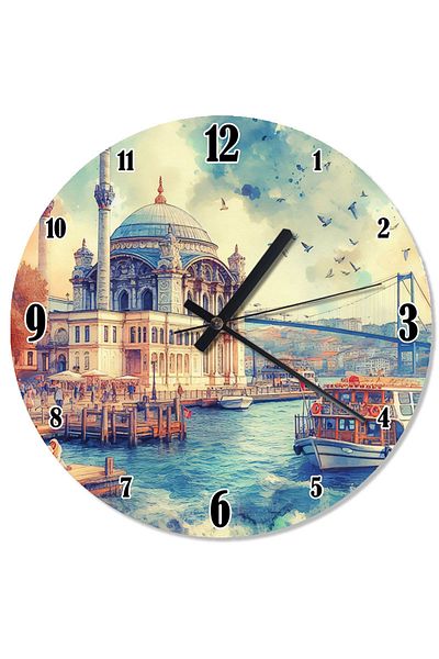 karizmart Istanbul Landscape and Boats Patterned Wall Clock