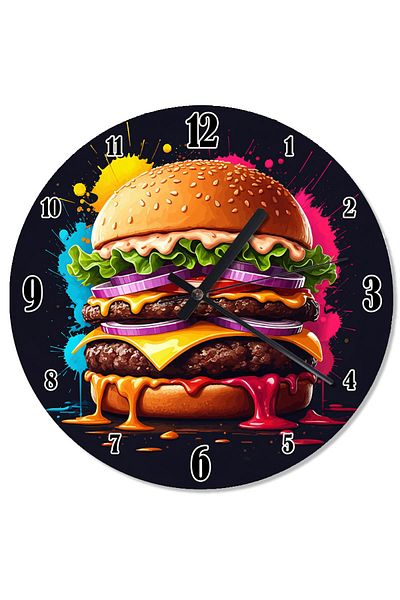karizmart Giant Burger Drawing Flowery Wall Clock