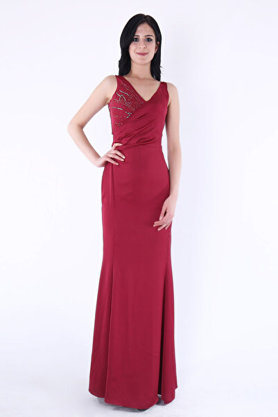 MNG Boncuk Detaylı Düğün Nişan Davet Saten Abiye Elbise