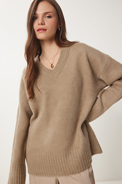 Lovelyİstanbul Oversize měkký pletený svetr - BISCUIT LPF0094