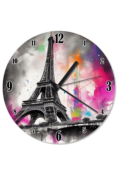 karizmart Colorful Eiffel Tower Drawing Design Wall Clock