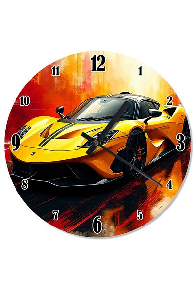 karizmart Yellow Sports Car Analog Wall Clock