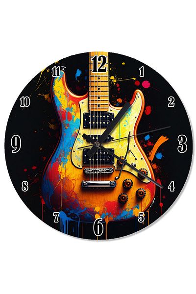 karizmart Colorful Guitar Drawing Decorative Wall Clock