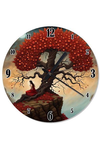 karizmart Red Tree and Silhouette Flowing Wall Clock