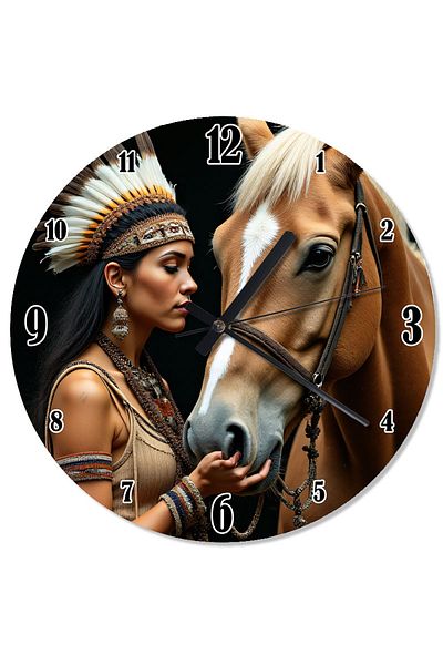 ekart Native American Woman and Horse Analog Wall Clock