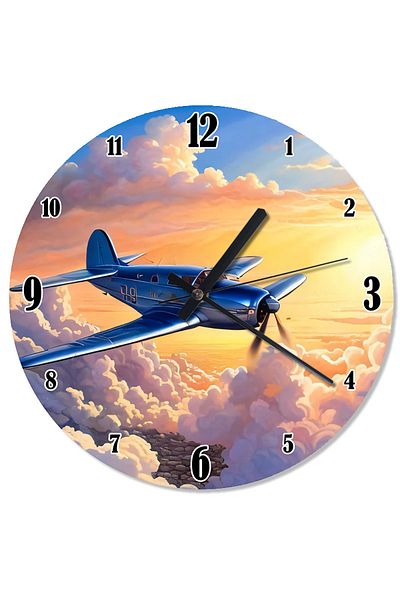 karizmart Blue Airplane in the Sky Design Wall Clock