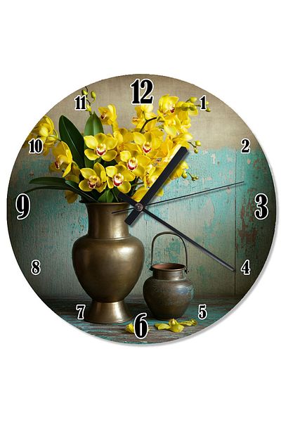 karizmart Yellow Flowers in Vase Patterned Wall Clock