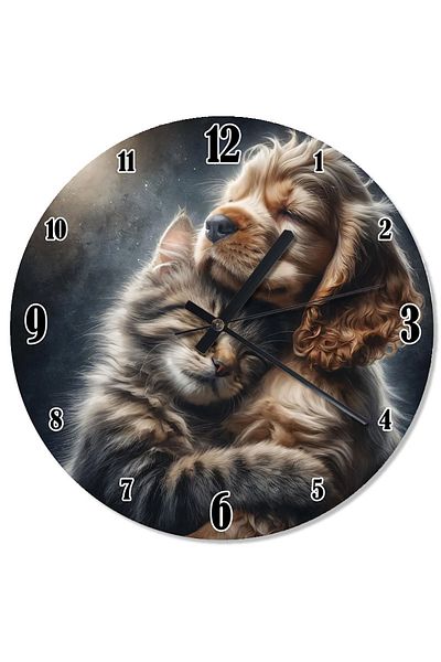 karizmart Wrapped Kitten and Dog Flowing Wall Clock