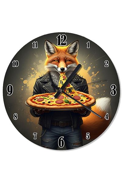 karizmart Pizza Eating Fox Retro Wall Clock