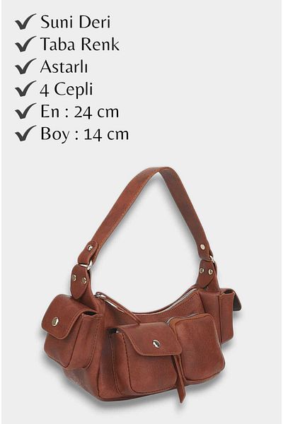 roseberry Tan Multi-Pocket Lined Faux Leather Women's Shoulder Bag - R1022