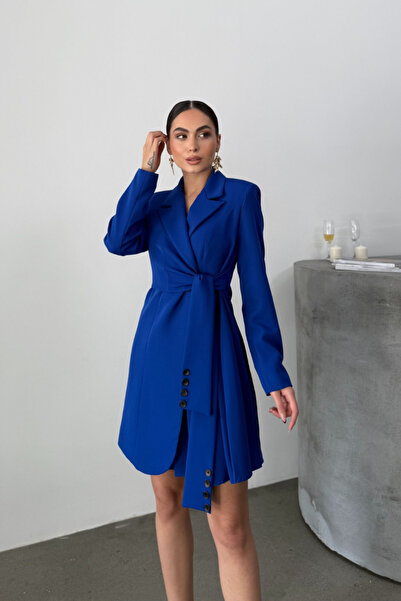 msm fashion Обтягуюча жіноча міні-сукня з довгим рукавом з двобортним коміром і плісированим піджаком