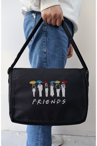Fuddy Moda Geantă Messenger Friends Written, Geantă de umăr unisex Friends TV Series