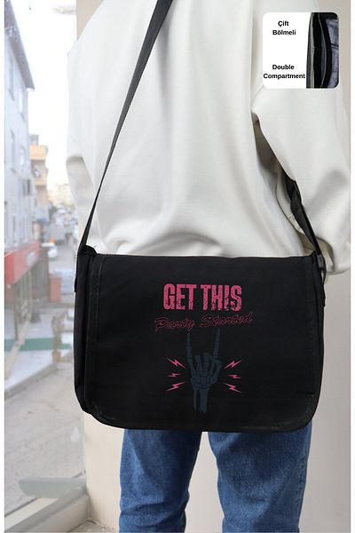 Fuddy Moda Geantă de umăr cu imprimeu roz Get This Party Started, geantă de umăr unisex cu imprimeu roz