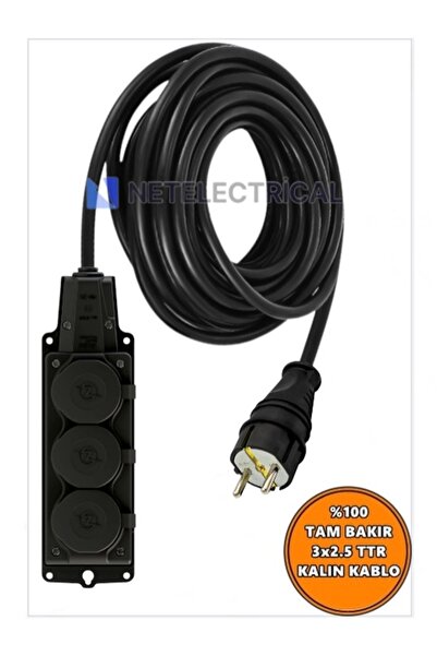 NETELECTRİCAL Kauçuk 3'lü Topraklı Grup Priz Uzatma Kablosu 6 METRE 3x2.5 Mm²...