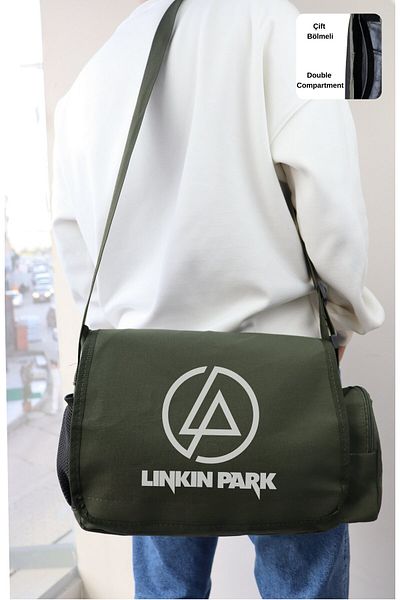 Fuddy Moda Τσάντα Linkin Park Written Messenger, Unisex Rock Band Print Τσάντα ώμου