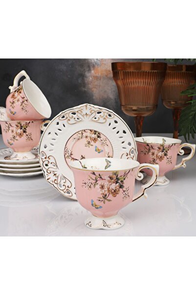 Kosova flower pembe kahve fincan takımı