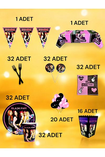 VibeHome Blackpink Themed XL Pack for 32 - Birthday Party and Fun Events