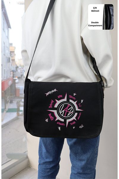Fuddy Moda Geantă Messenger cu imprimeu Rockstar Album, Geantă de umăr K Pop unisex Stray Kids Print