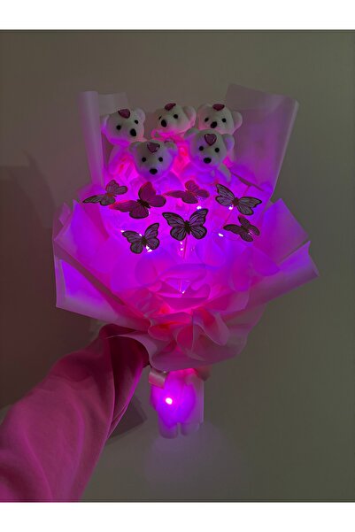 Store Led Işıklı Kelebekli Ayıcıklı Çiçek Buketi Sevgililer Günü Anneler Günü...