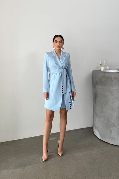 msm fashion Rochie mini elegantă - mânecă lungă, curea, guler dublu, jachetă plisată