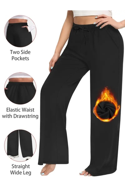 CAONNES Μαύρο φαρδύ παντελόνι φόρμας με ελαστικό και άνετο ύφασμα - ŞAH MODA9...