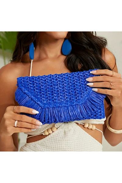 Dgt Luxury Colorful Tasseled Straw Knit, Handbag, Clutch, Invitation, Casual, Beach