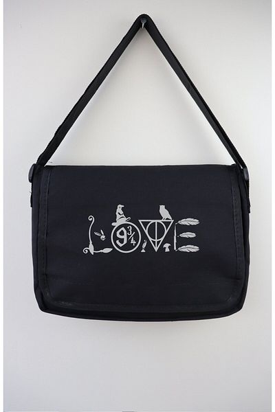 Fuddy Moda Geantă Messenger Love Written, Geantă de umăr unisex cu imprimeu Hary Poter