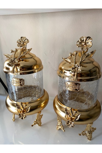 İmren Collection Lux Ayaklı 2’li Kavanoz Seti Cam 1kg kapasitelidir