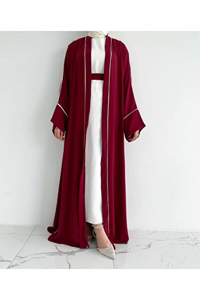 MELEK ARAZ Bordo Yanları Biyeli Abaya