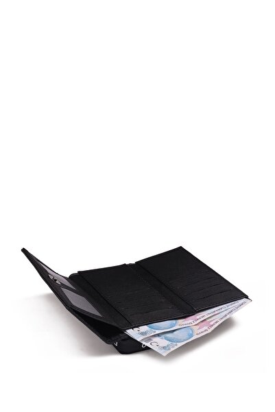 Bukili Black Color Wallet Large Size Wide Multi-Compartment Special Fabric Women's Wallet