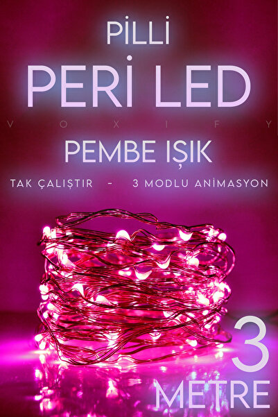Voxify Peri Led 3 Metre Pembe Pilli 2025 3 Fonksiyonlu Dekoratif Aydınlatma Y...