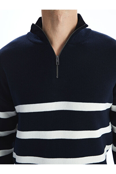 LC Waikiki XSIDE Lacivert Dik Yaka Uzun Kollu Çizgili Erkek Triko Kazak