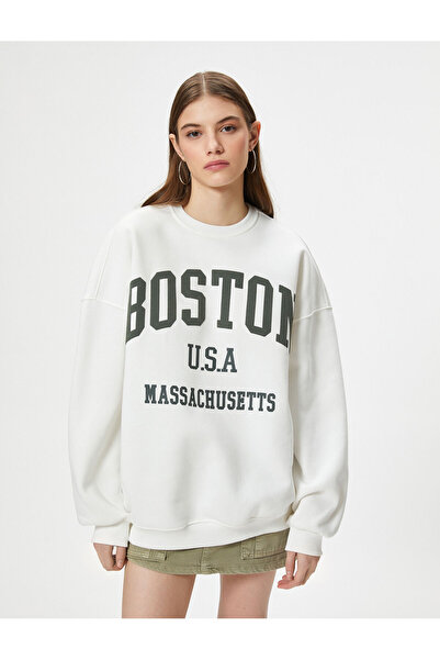 Koton Βαμβακερό μακρυμάνικο κολεγιακό φούτερ - εμπριμέ, άνετη εφαρμογή