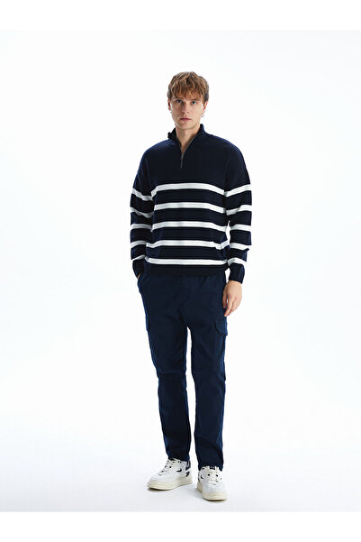 LC Waikiki XSIDE Lacivert Dik Yaka Uzun Kollu Çizgili Erkek Triko Kazak