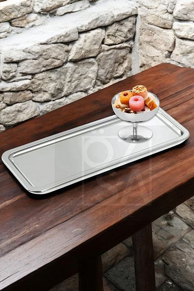ÖzSa Home 2 Pieces Presentation Set Steel Rectangular Tea Coffee Serving Presentation Tray and Turkish Delight Snack Bowl Ice Cream